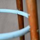 Vintage 60s bar stool in blue lacquered wood and metal.