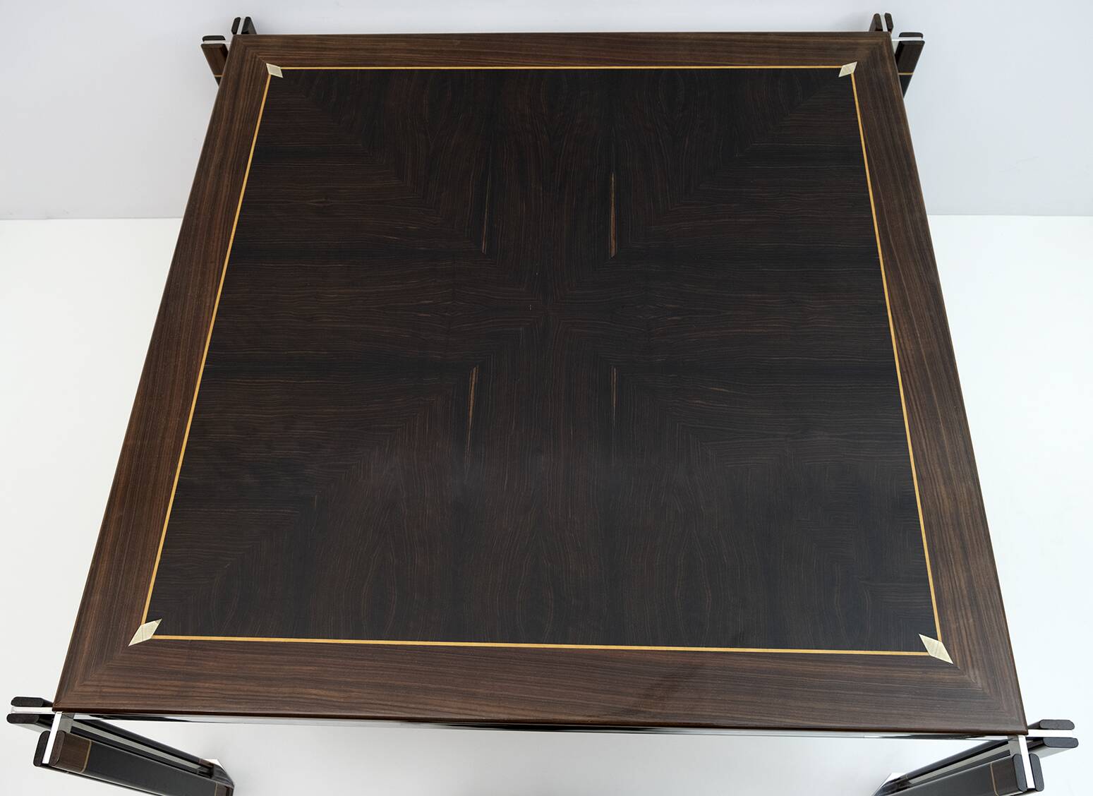 Paolo Barracchia Italian Steel and Inlaid Wood Dinning Table by Roman Deco