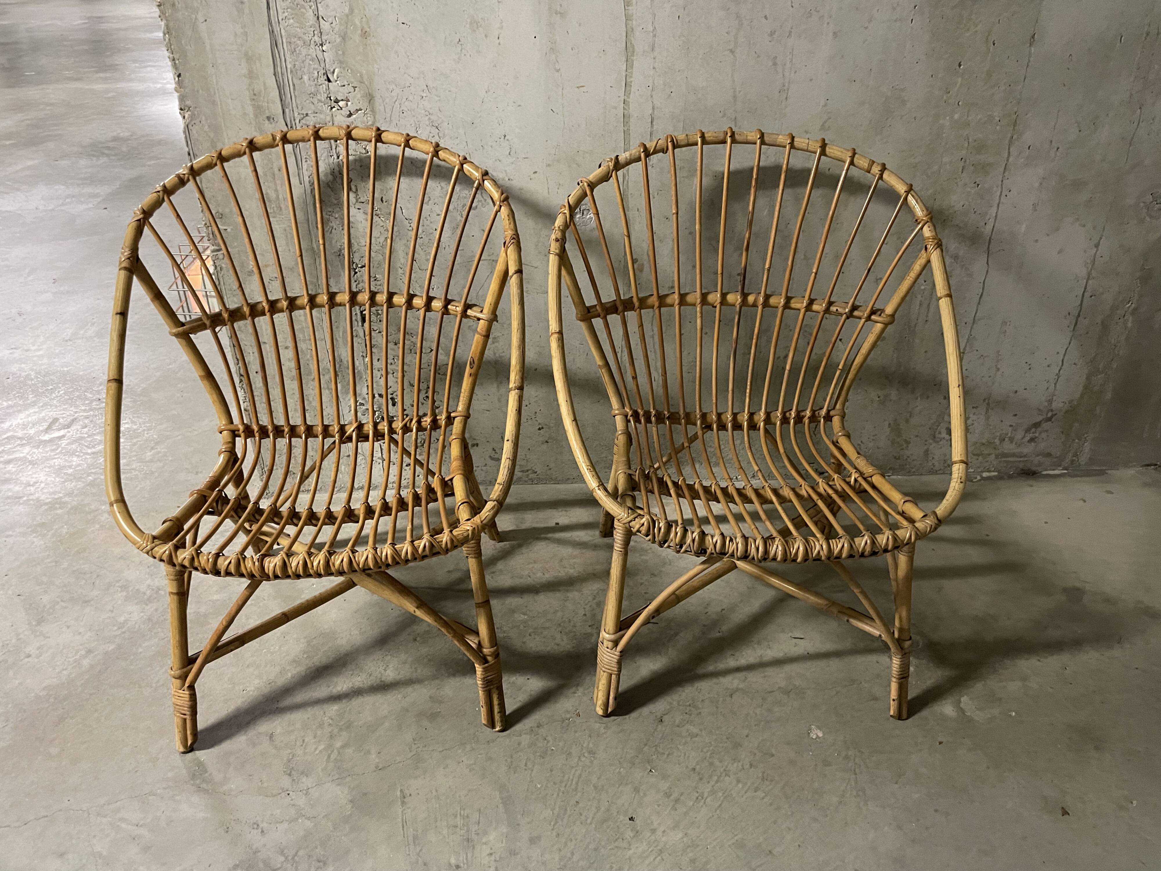 Pair of rattan armchairs