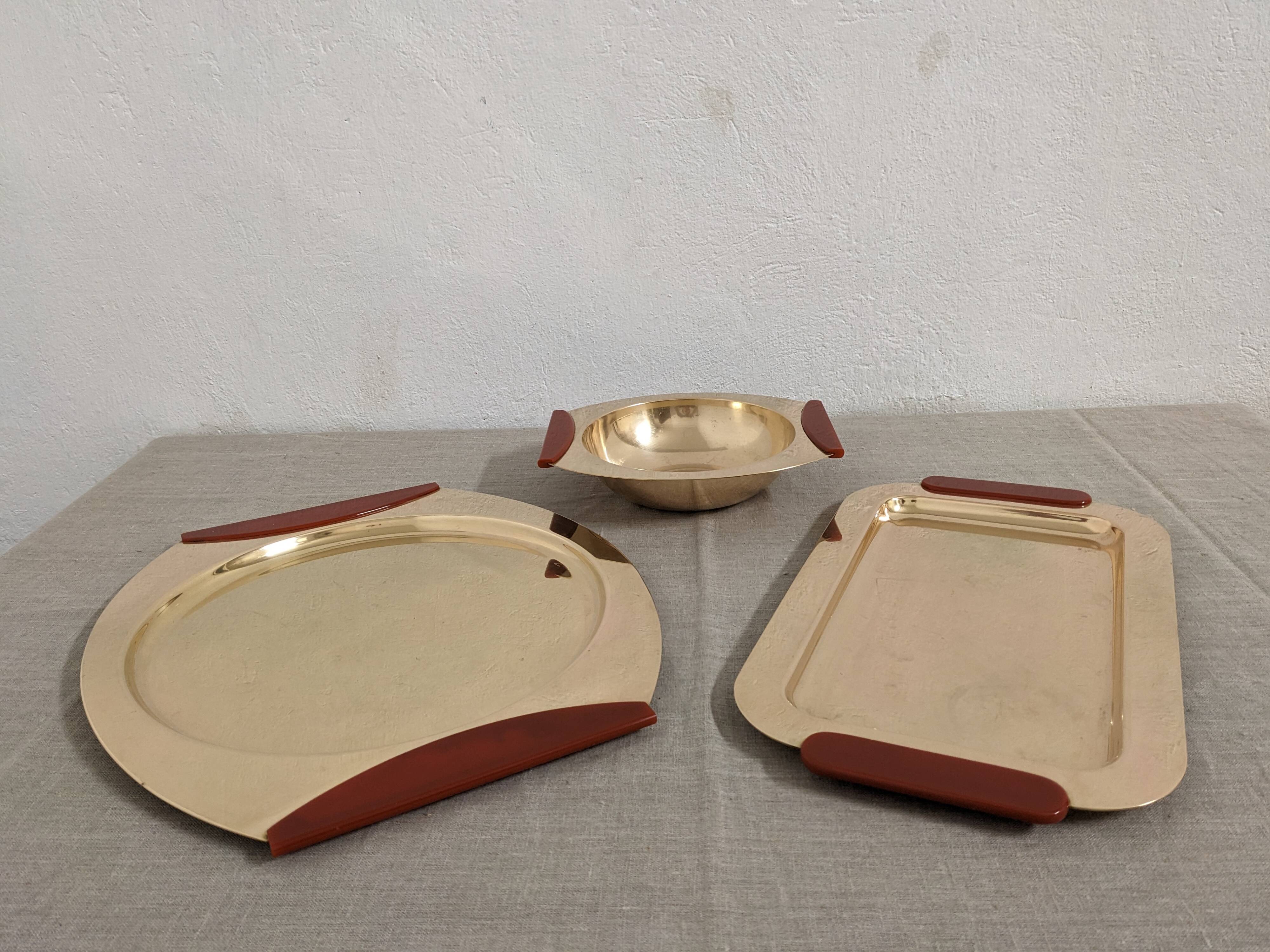Brass and Bakelite trays and bowl by PM Italy circa 1970