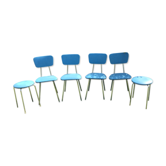 Lot of chairs and blue rockabilly stools