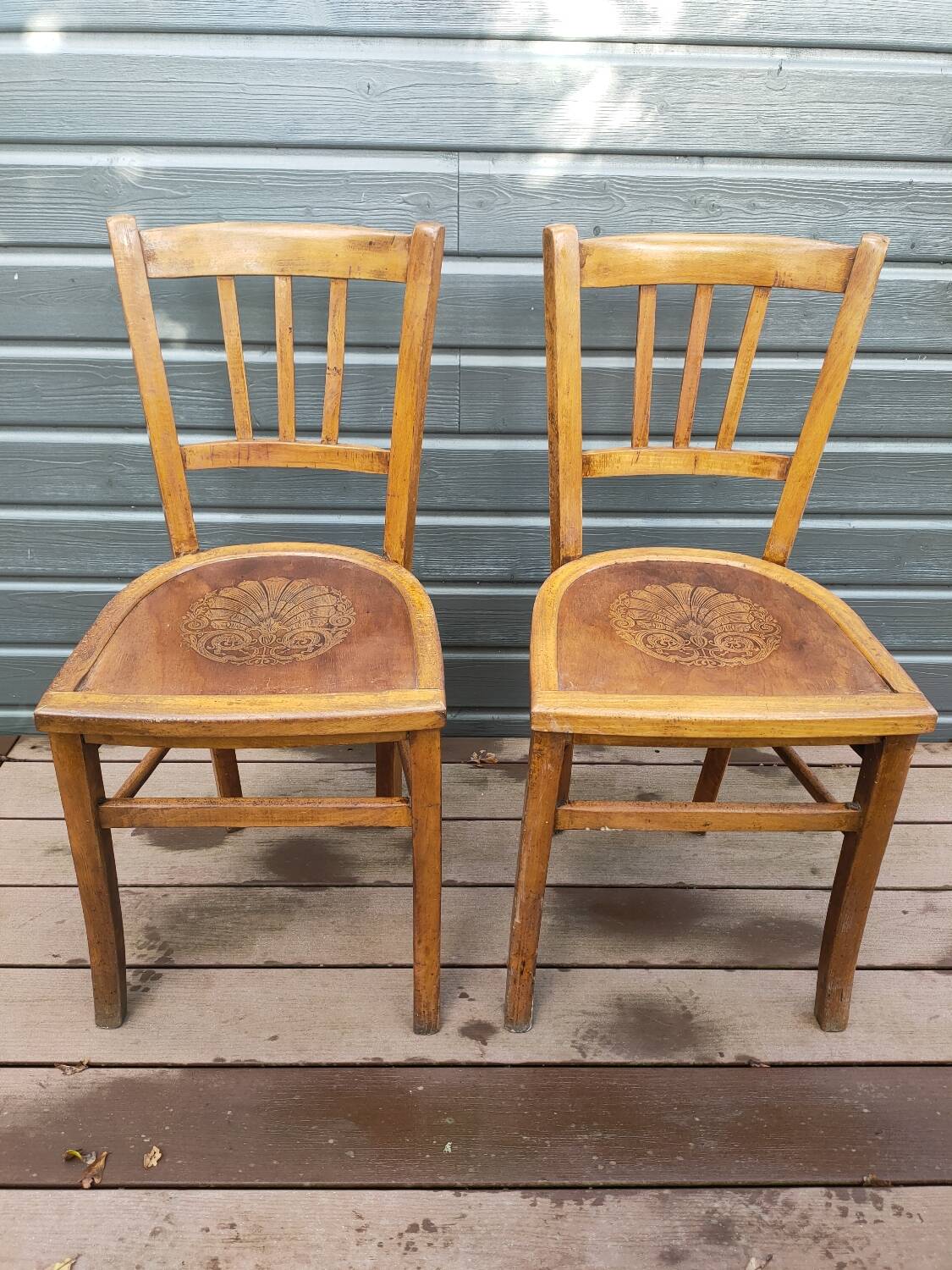 Pair of vintage beech bistro chairs