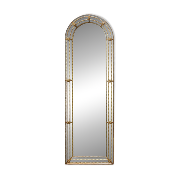 Venetian Style Arched Mirror with Gilt Beaded and Glass Frame, Italy, 20th