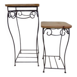2 wrought iron stools with aged effect and wooden top - Completely refurbished