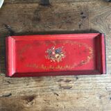 Antique metal tray with painted flowers