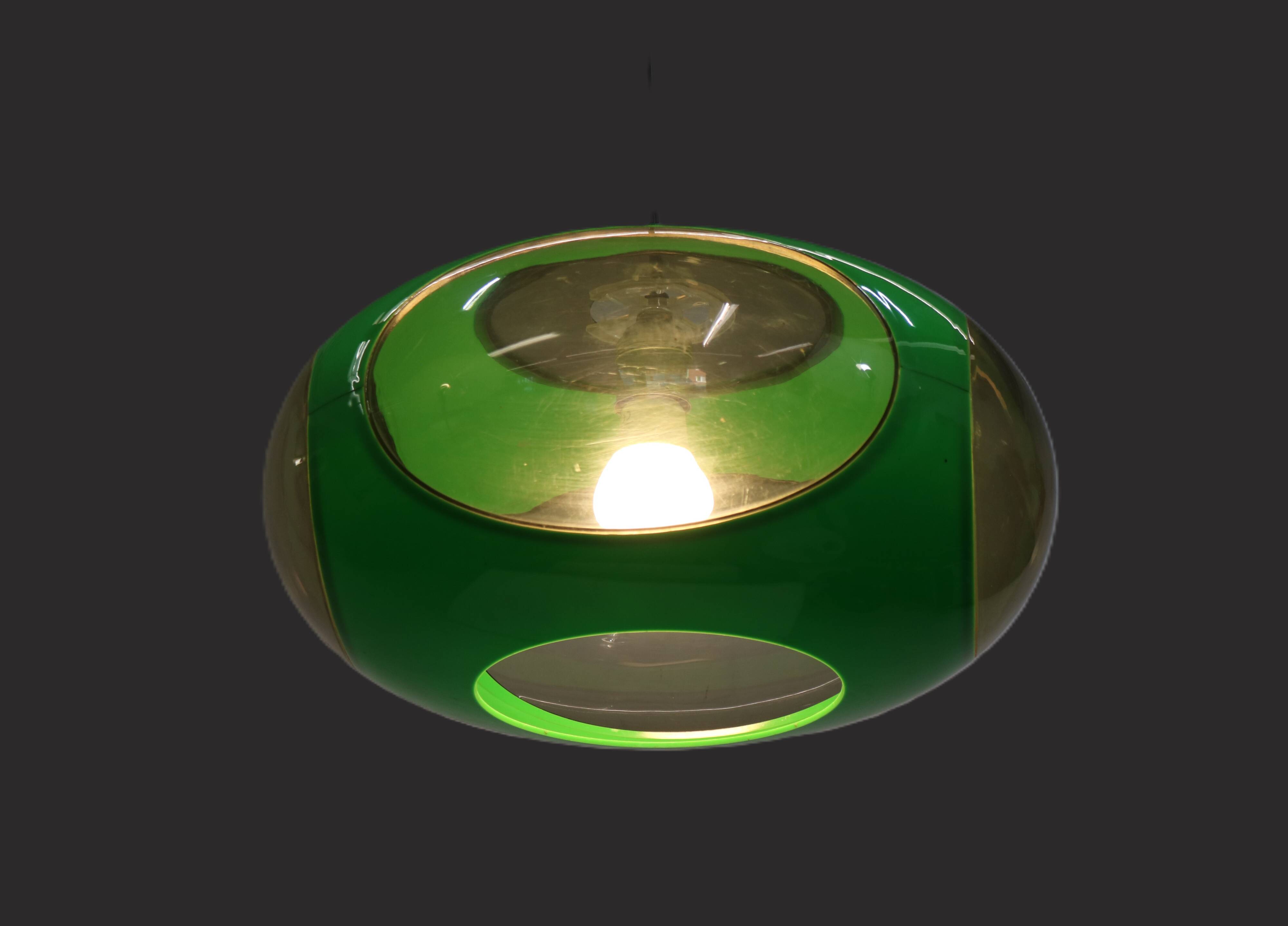 Massive Belgium Space Age UFO Lamp, Green Mid-Century Modern Lighting