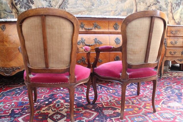 Pair of Louis 15 velvet-style convertible armchairs