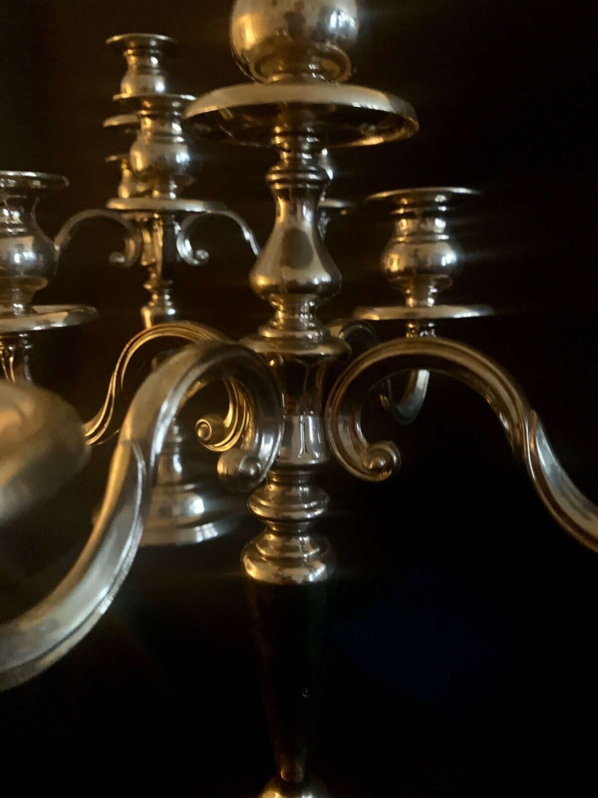 2 candlesticks, candelabras, silver metal, 5 flames, 37 cm