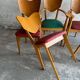 Ensemble de 6 chaises en forme de cœur de René-Jean Caillette, en bois courbé avec revêtement vert et bordeaux