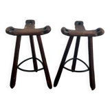 Set of 2 vintage spanish brutalist stools / bar stools