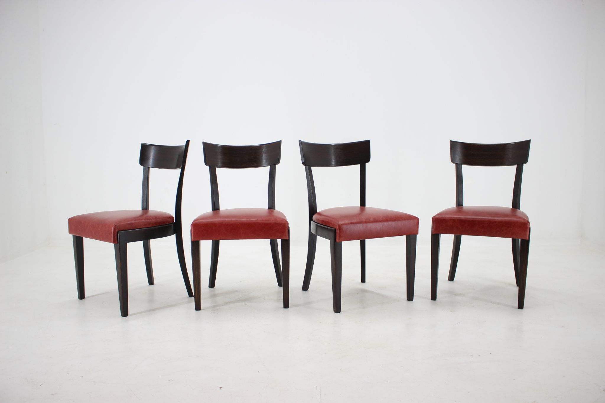 1950s Red Leather Dining Chairs for UP Czechoslovakia, Set of 4
