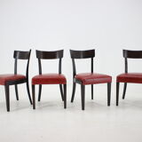 1950s Red Leather Dining Chairs for UP Czechoslovakia, Set of 4