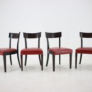 1950s Red Leather Dining Chairs for UP Czechoslovakia, Set of 4