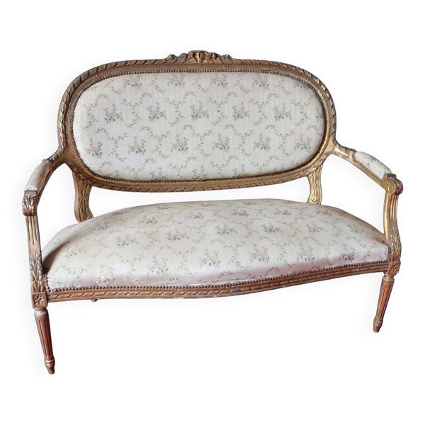 Banquette Louis XVI en bois doré