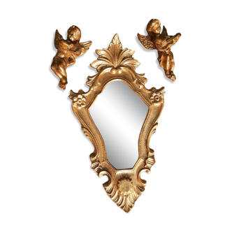 Miroir baroque bois doré et 2 angelots