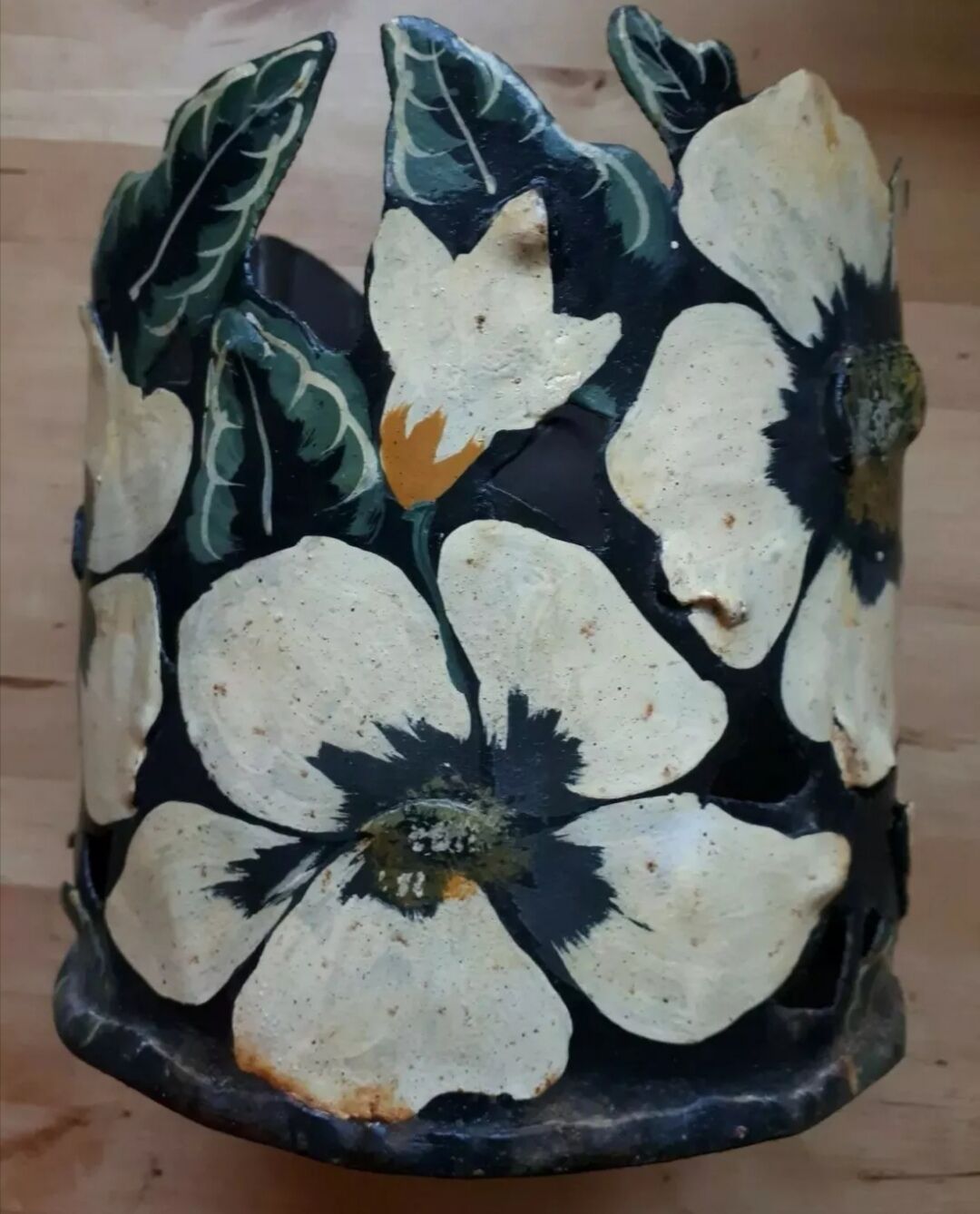 Vintage jar sheet painted flowers