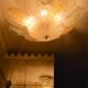 Vintage Murano chandelier/ceiling light with 16 white and amber leaves.