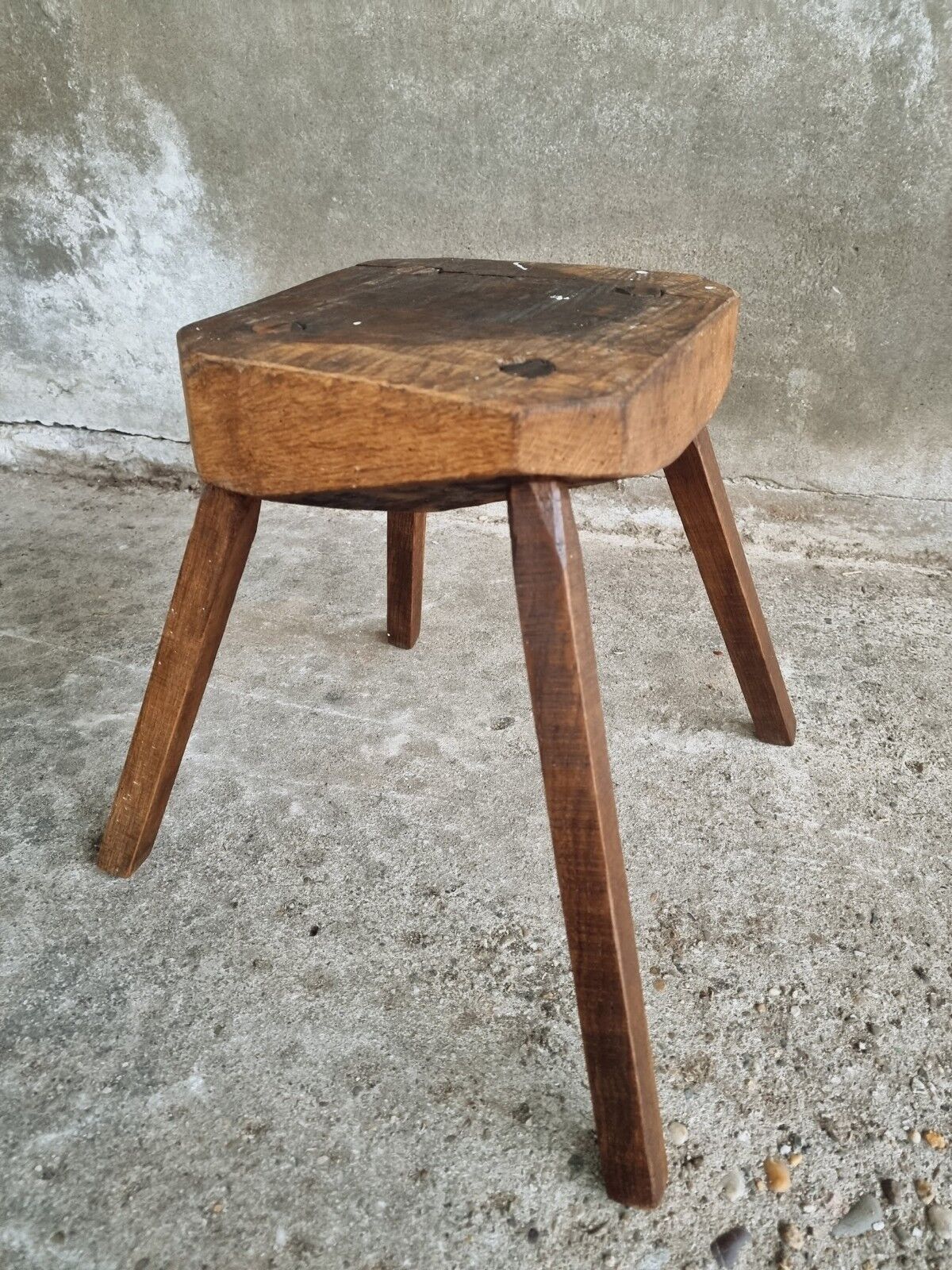 Antique stool oak plant table