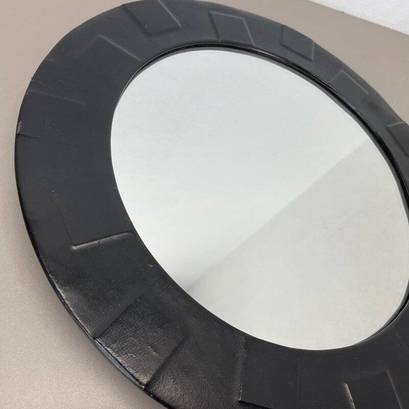 Miroir mural vintage en cuir à motifs, années 1950