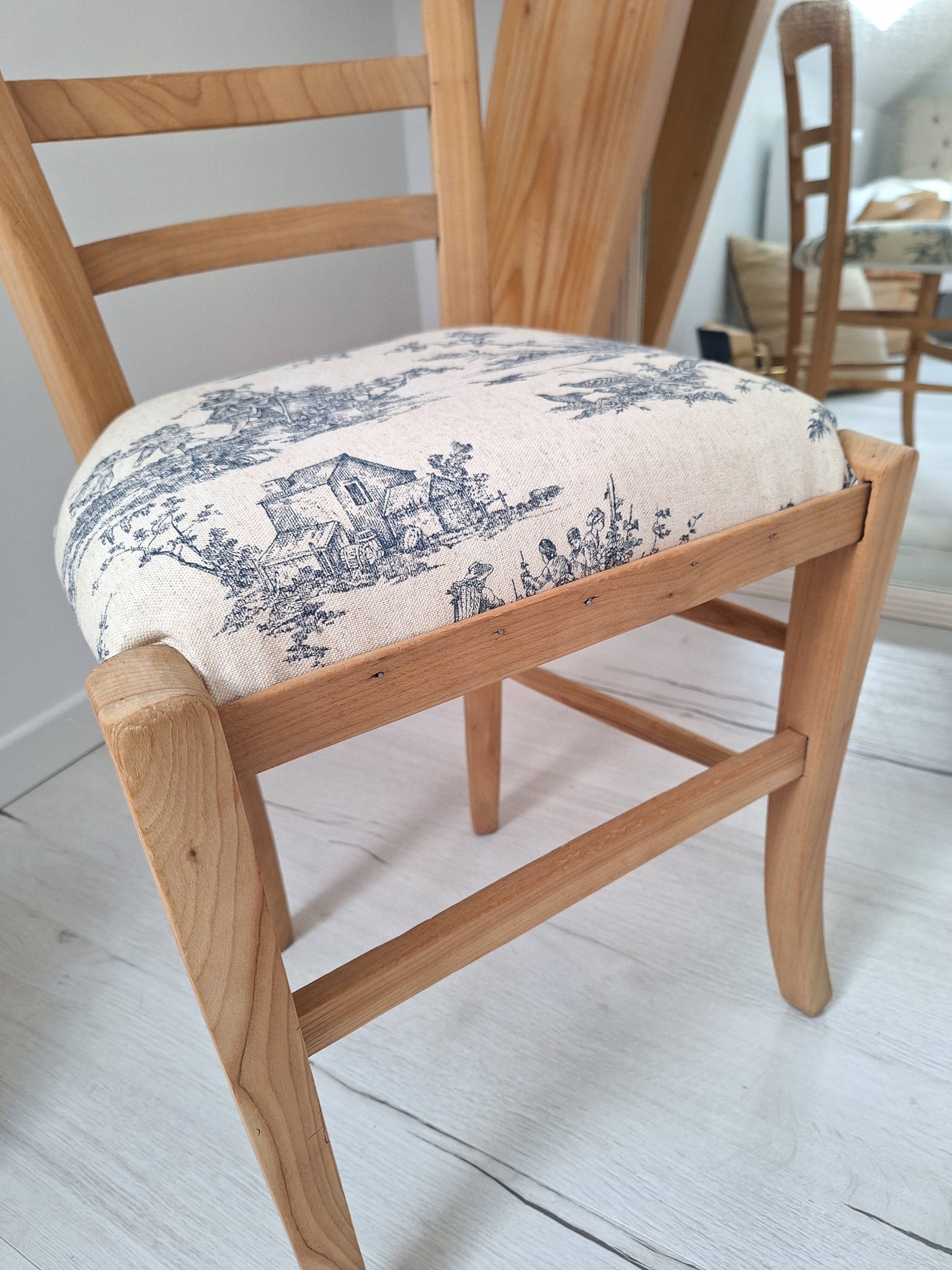 Chaise de campagne en toile de Jouy bleu