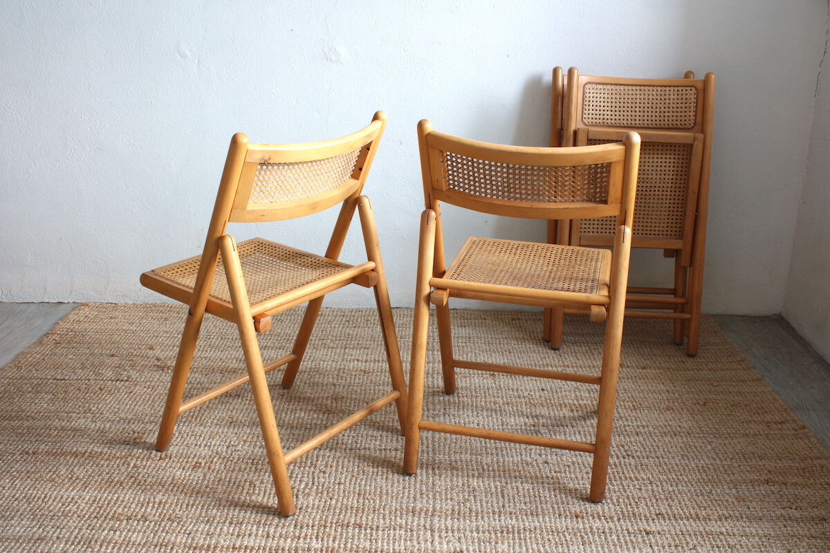 Chaises pliantes cannage et bois