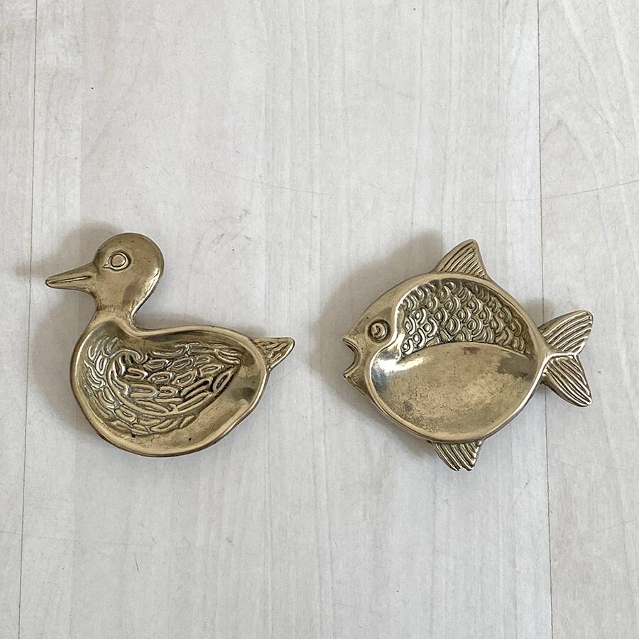 Ensemble de 2 cendriers en laiton vintage 70's