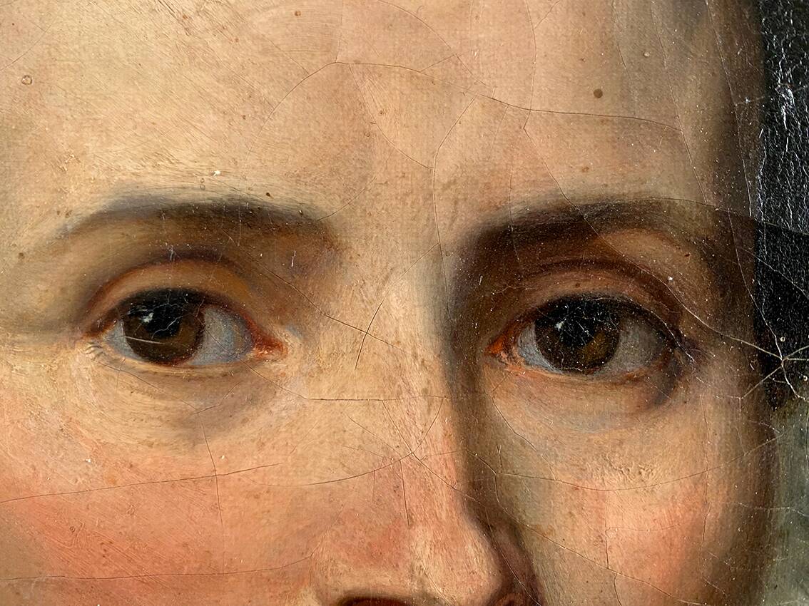 “Portrait of a woman in a black dress”, oil on canvas early 20th century