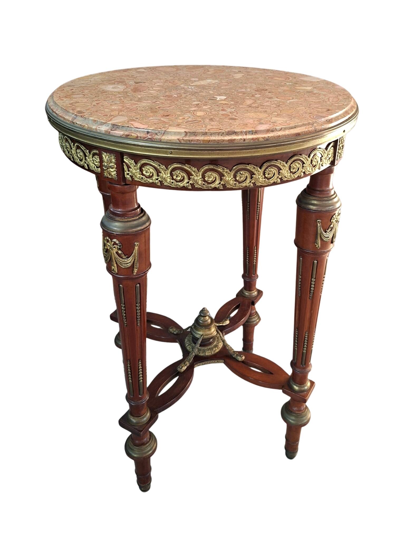 Guéridon Neoclassico in Mogano e Marmo Rosso Fine '800
