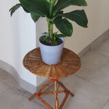Bolster / pedestal table in tripod rattan 1960s-1970s