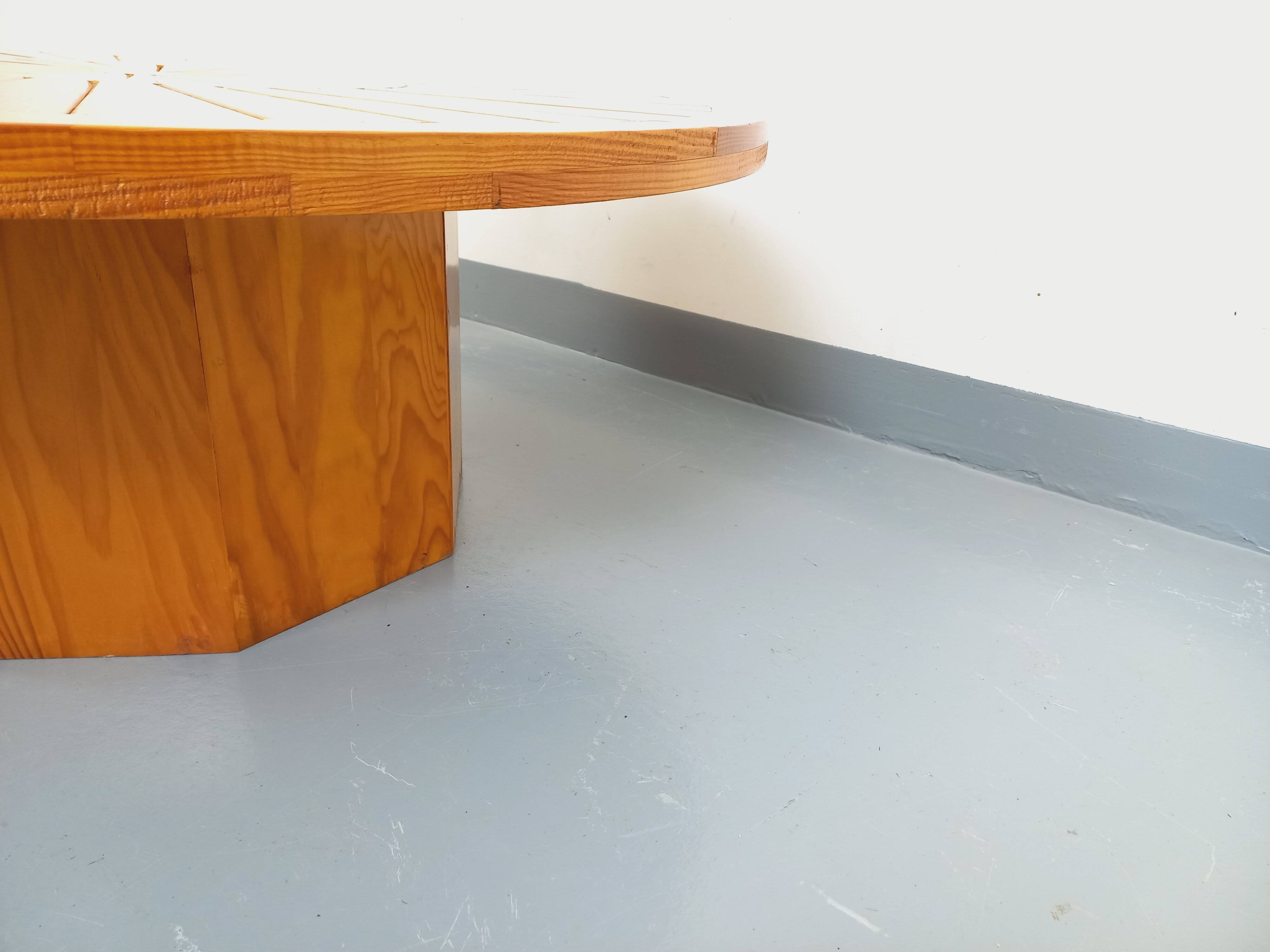 Vintage round pine coffee table from the 70s