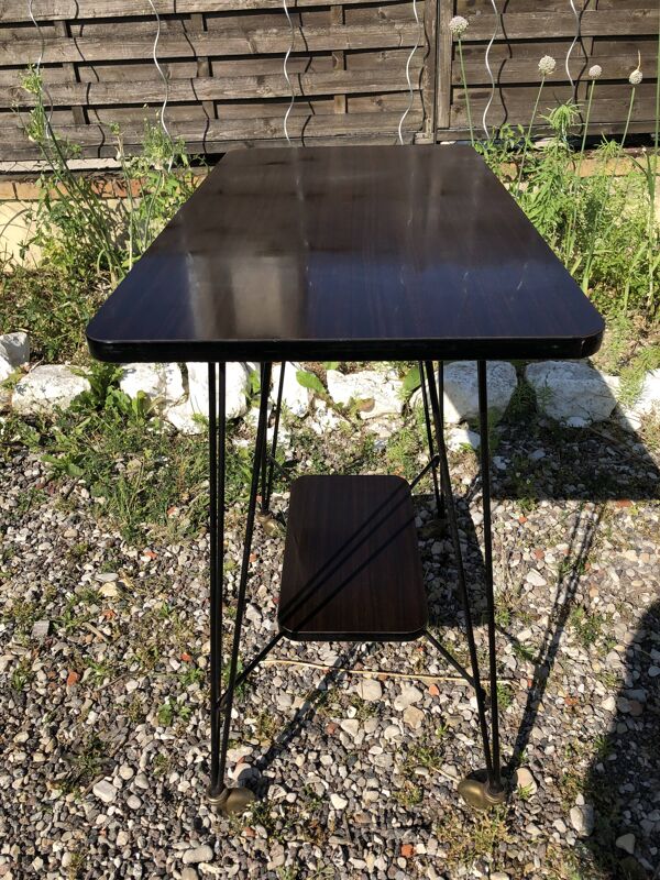 Sellette Table Hifi Sur Roulettes Pieds Eiffel Metal Noir Vintage