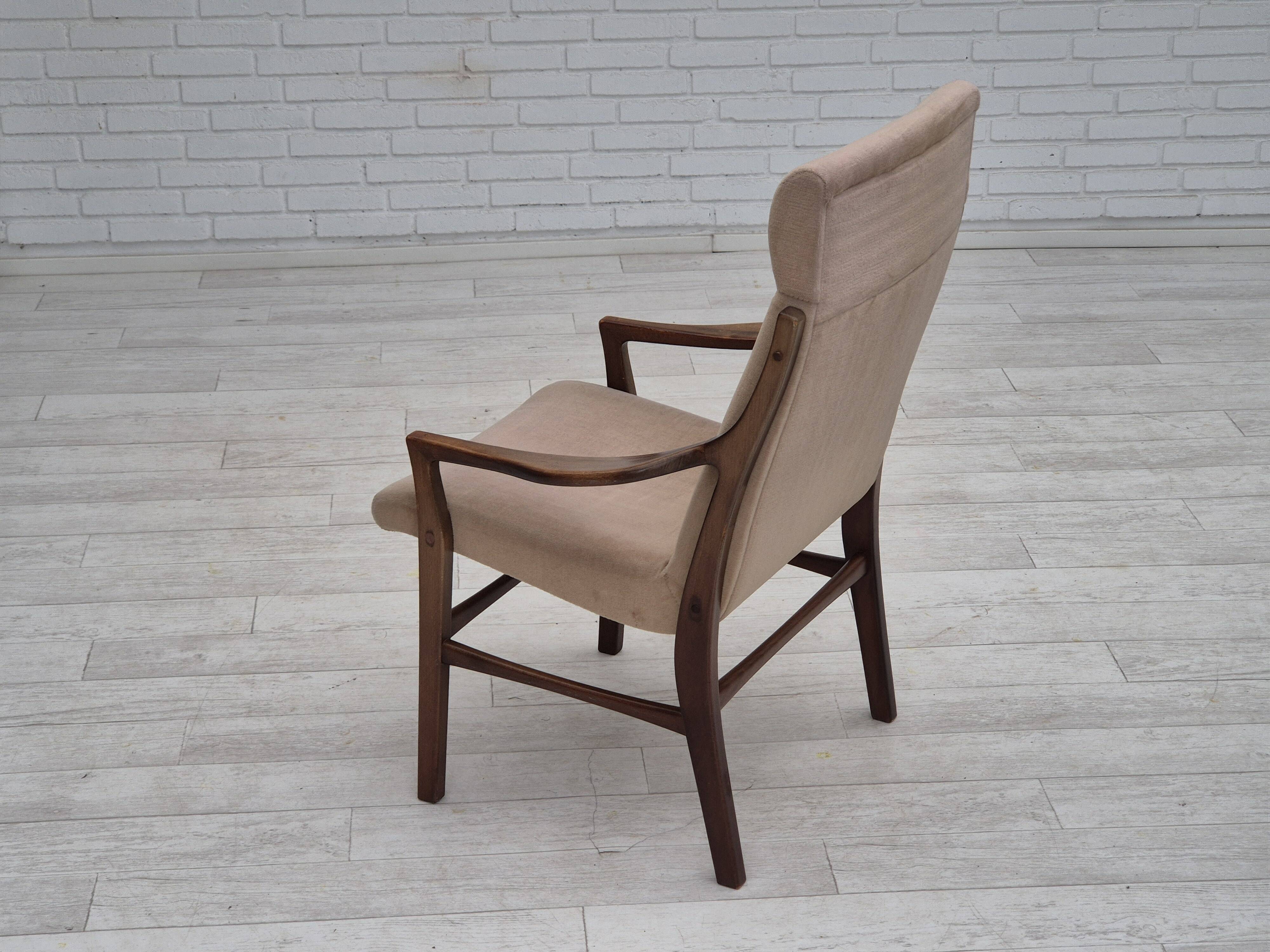1960s, Scandinavian design, highback armchair, original condition, furniture velour, beech wood.