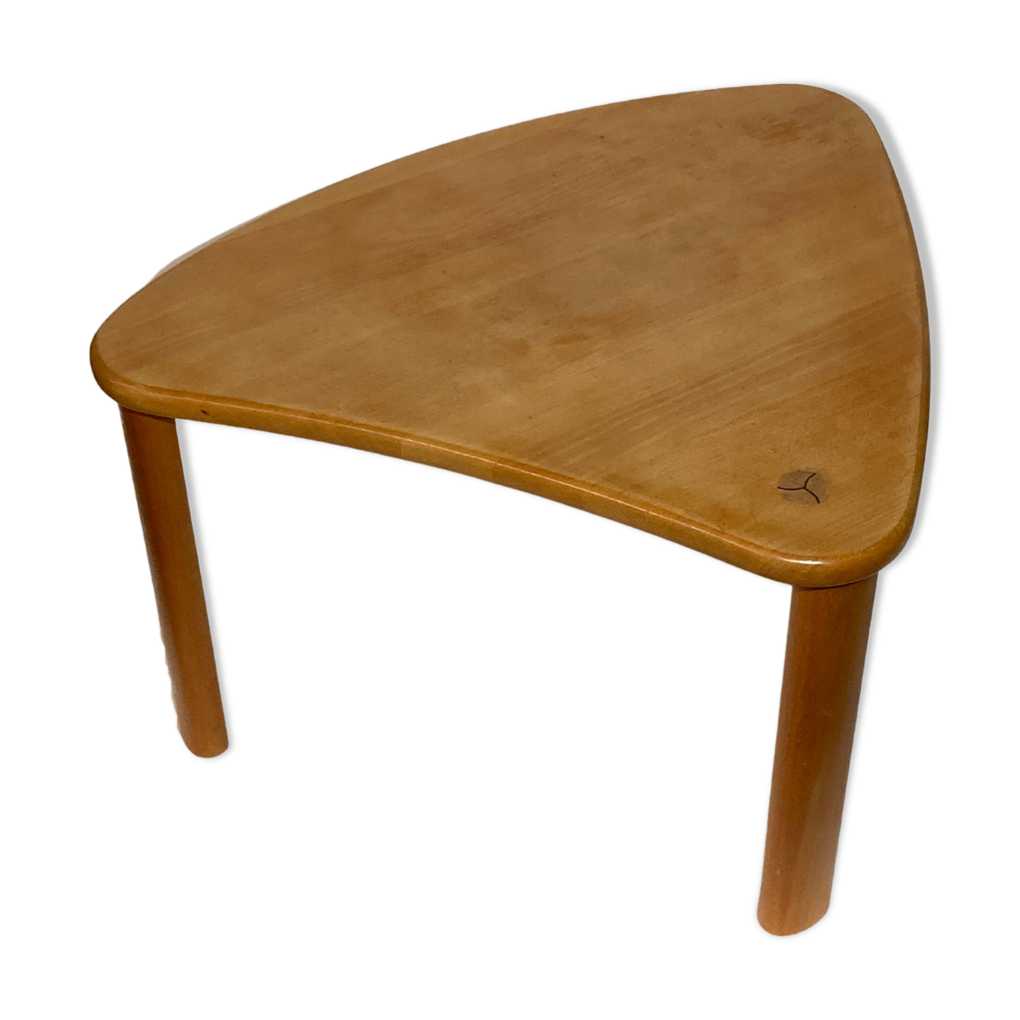 Scandinavian pine kidney shaped triangle side or coffee table, 1970s