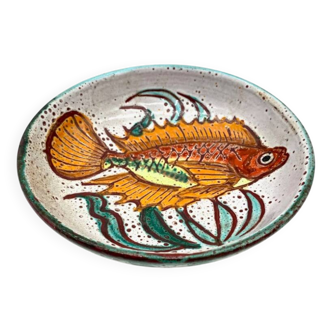 Deep plate with fish decoration – Vallauris ceramics, 1960