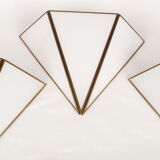 Mid century ice glass and brass triangle sconces,  set of five 1970's pyramid sconces