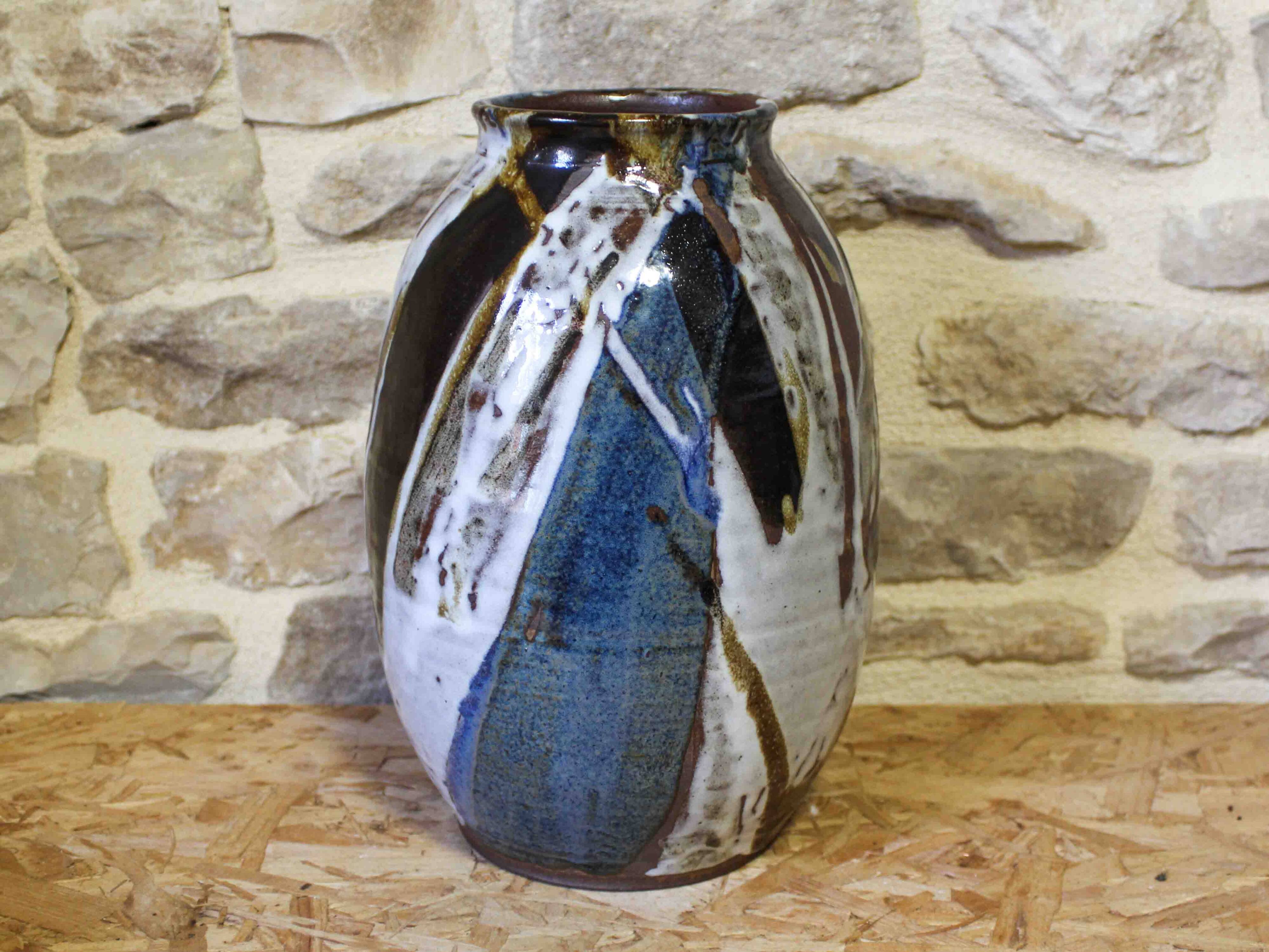 Large glazed stoneware vase signed