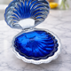 Silver-plated metal and blue glass butter dish