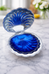 Silver-plated metal and blue glass butter dish