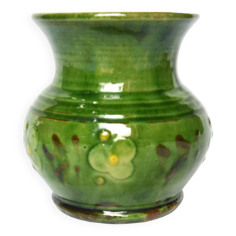 Vase artisanal en terre vernissée vert