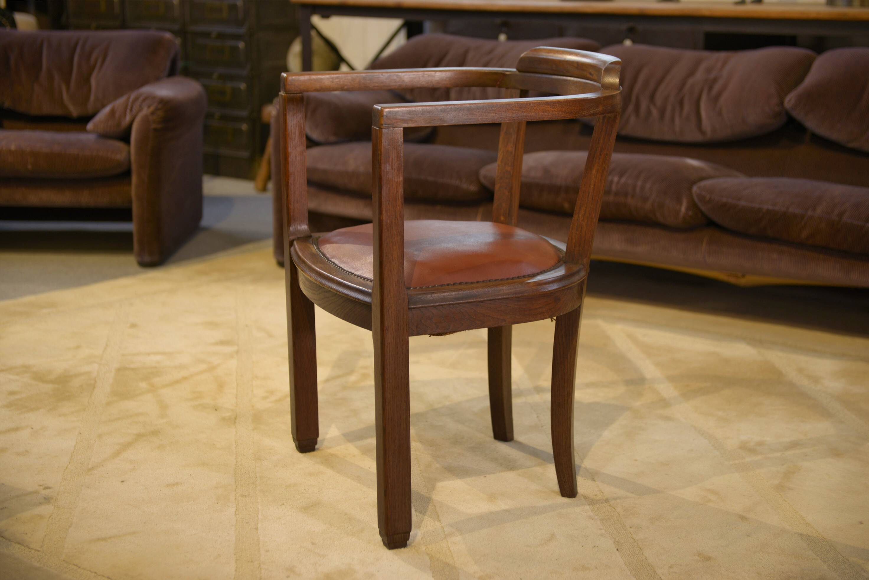 Fauteuil en chêne et skaï 1940’s