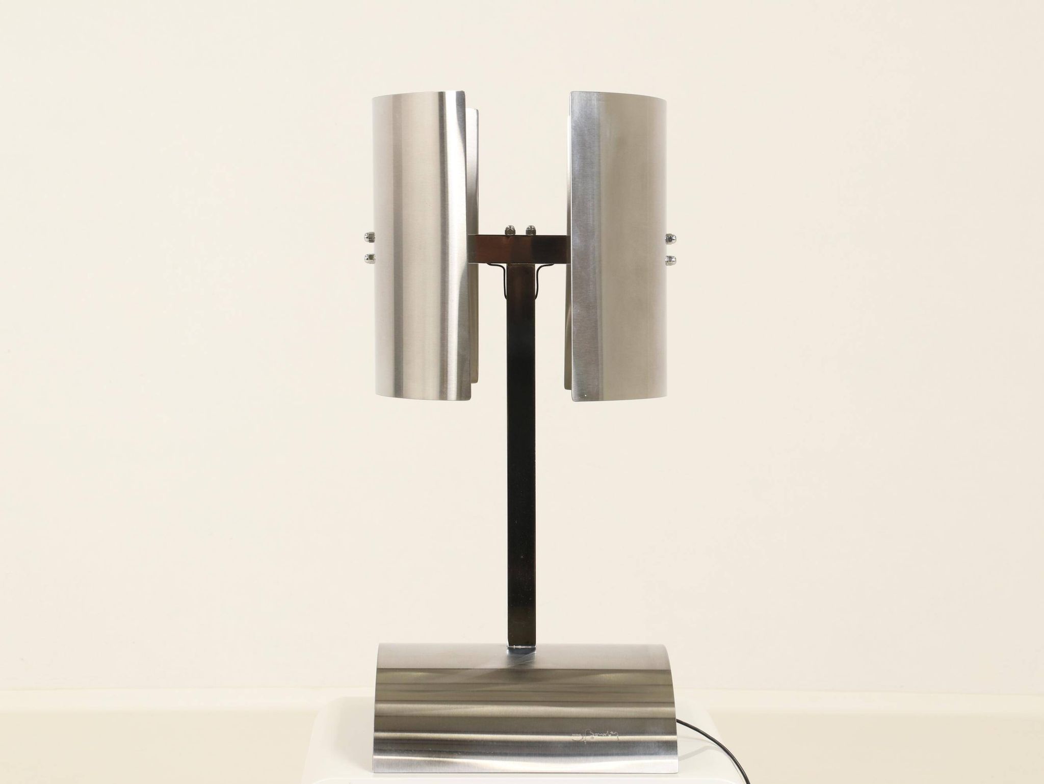 Rare Table Lamp in Stainless Steel by J. Bouvier, France, 1970s