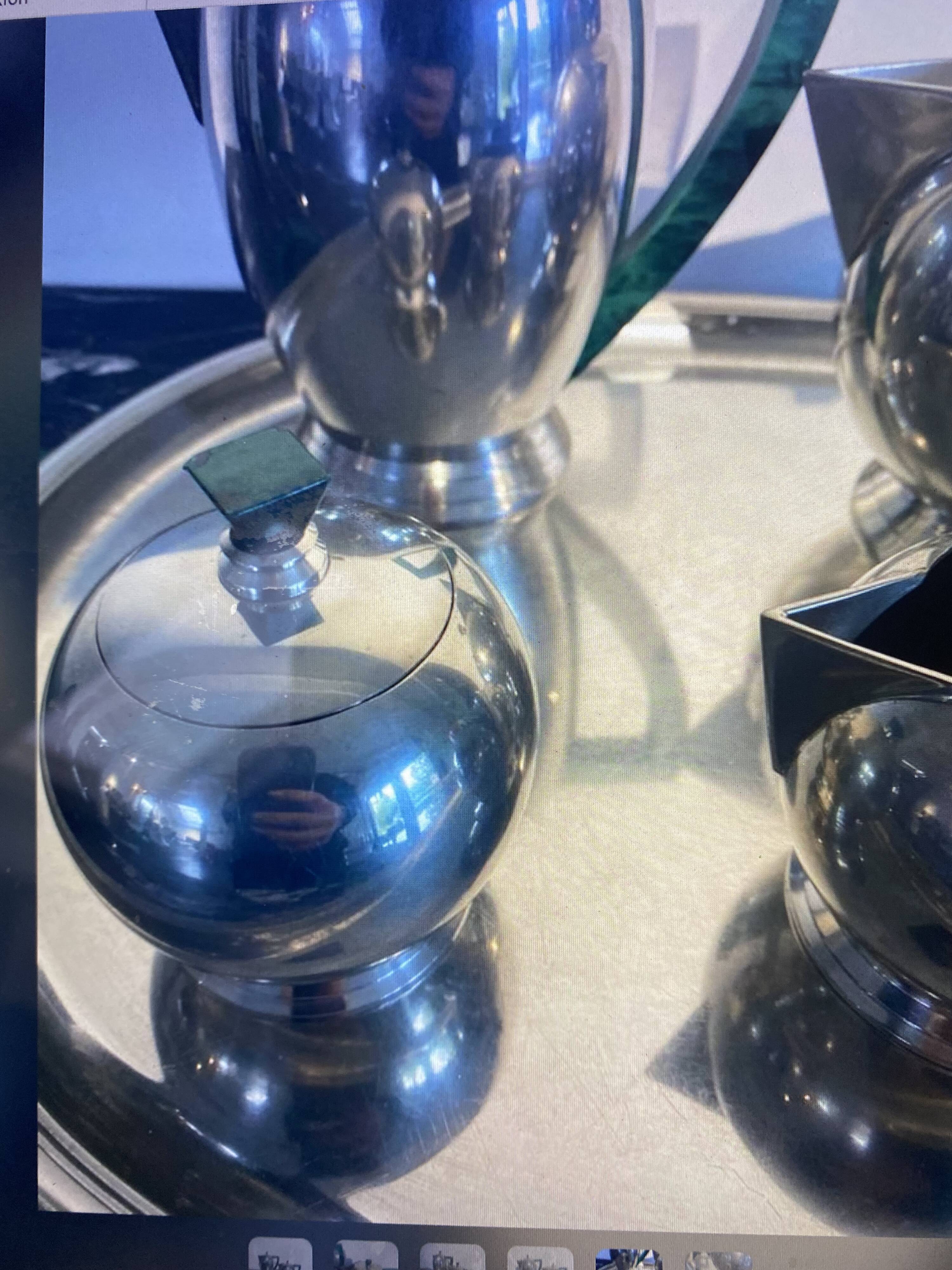 Tea service and coffee art deco handmade, solid tin and malachite