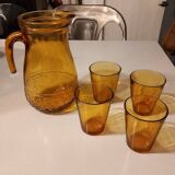 Italian pitcher service and 6 amber glasses