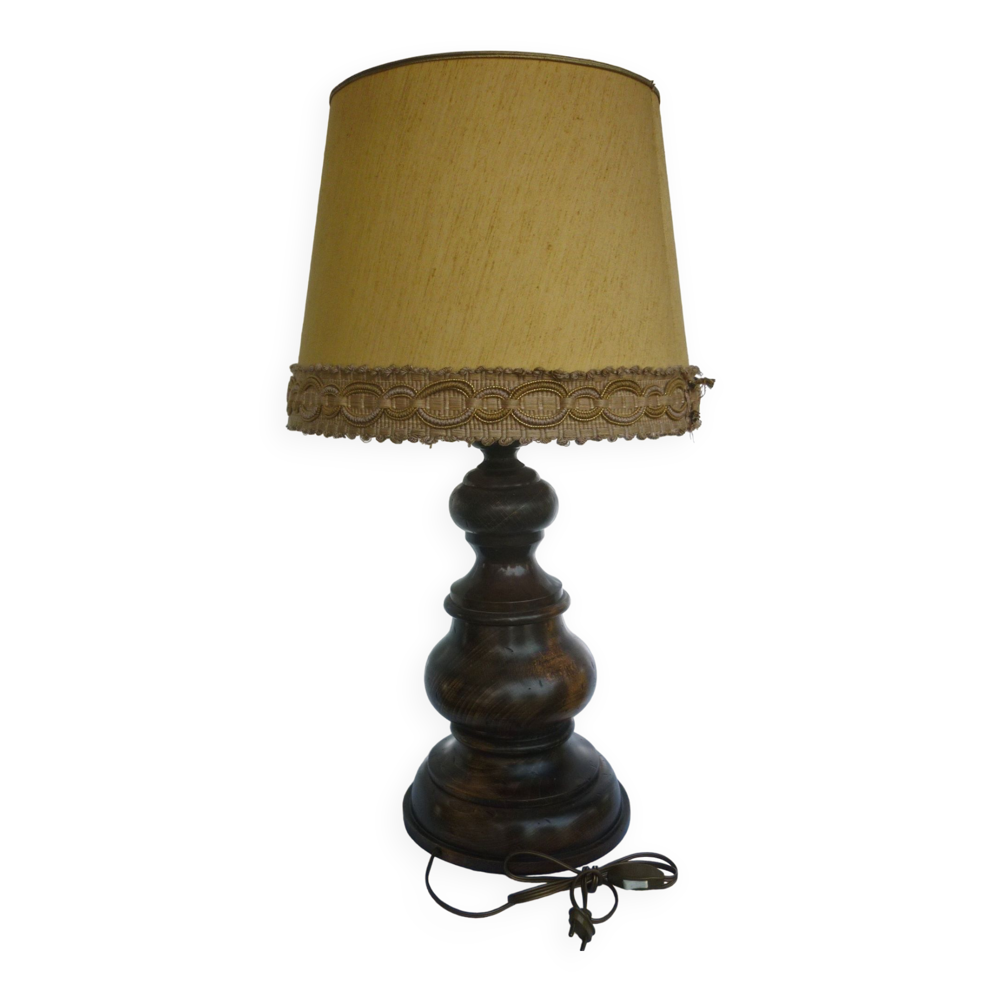 Vintage turned wood lamp 70s