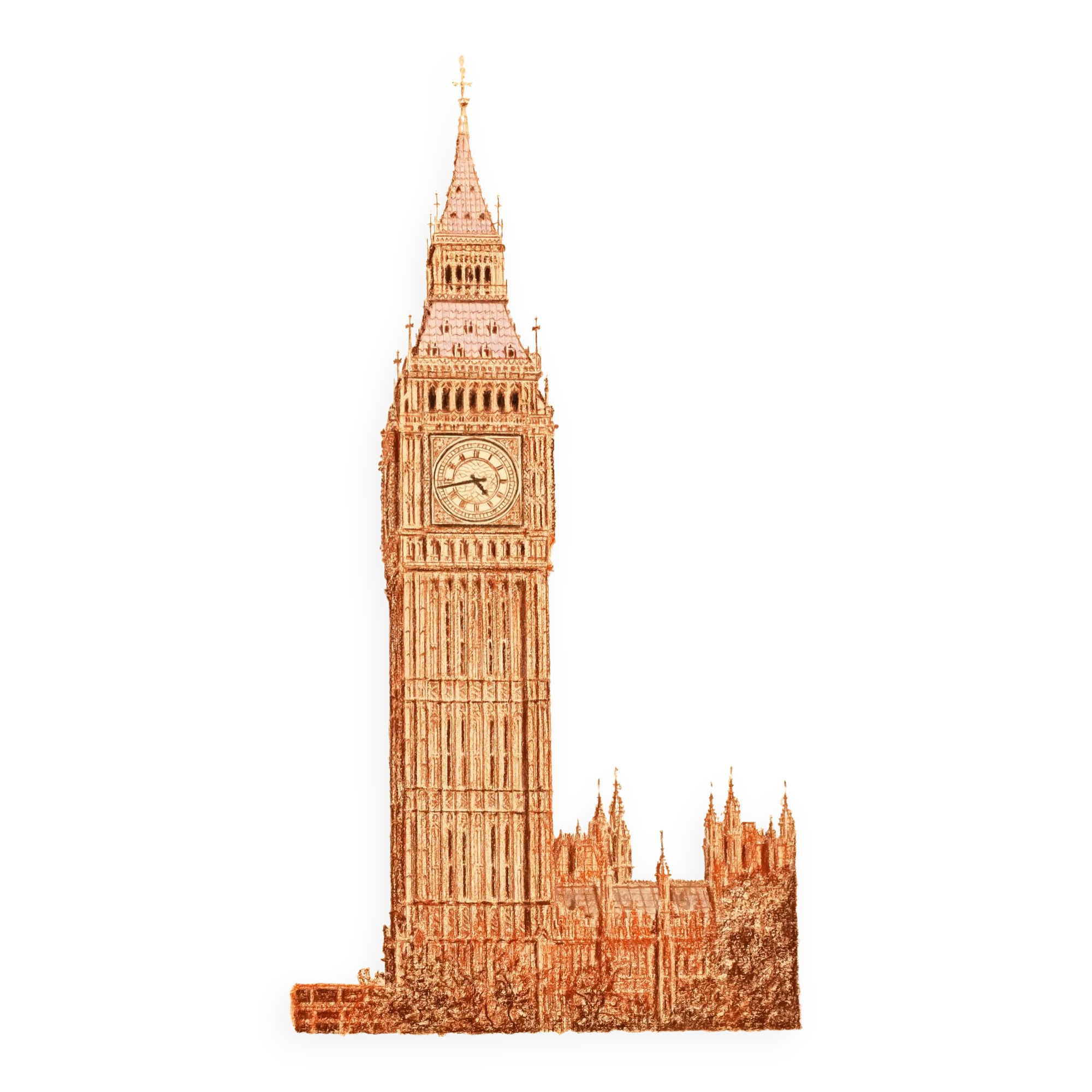 DRAWING OF THE TOWER OF LONDON. BIG BEN.