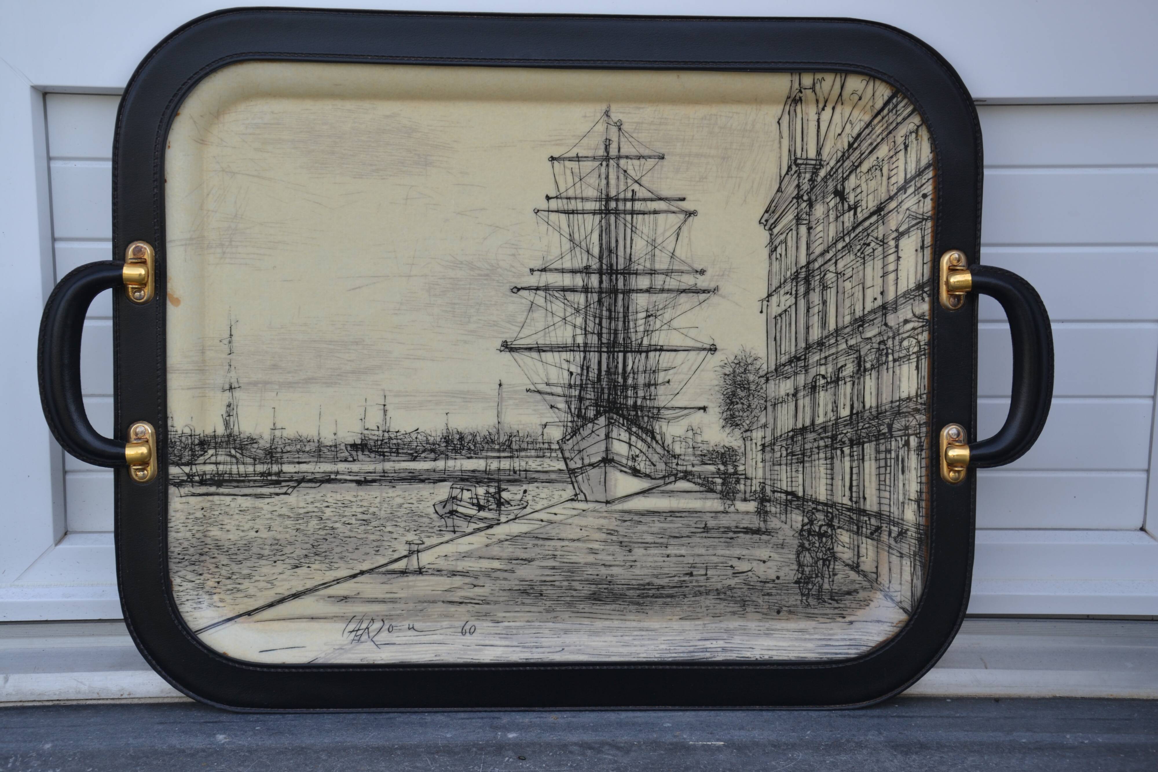 Large leather and fiberglass tray Manufacture Manover