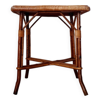 Vintage rattan stool or side table – 1960s Riviera style