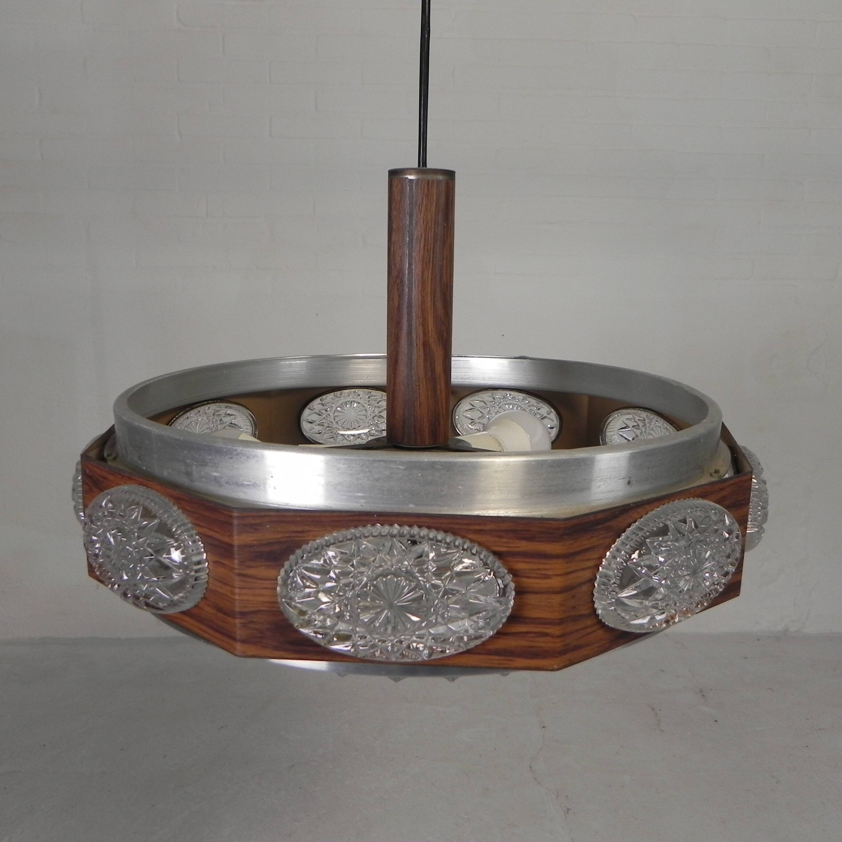 Vintage Lakro pendant light with 9 oval glass panels and 1 round glass panel, 1970s