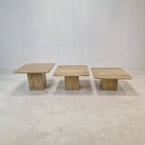 Set of 3 Italian Travertine Coffee or Side Tables, 1980s