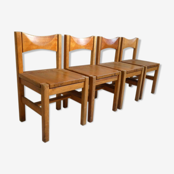 Series of 4 pine chairs model "Hongisto" by Ilmari Tapiovaara